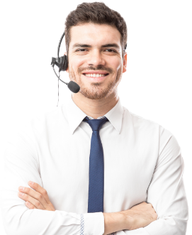 Smiling customer support representative with headset