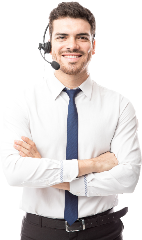 Monsieur en habit avec un mocro pour repondre au telephone